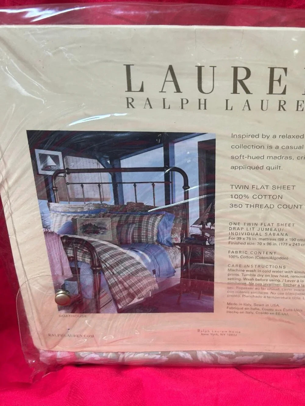 Vintage Ralph Lauren Boathouse Floral Twin Flat Sheet 100% cotton~Made in Italy